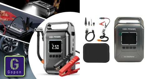 جهاز تشغيل سيارات فاخر 4 في 1 بقوة 1600 أمبير وضاغط هواء 150 PSI مع شاشة LCD وUSB-C ومصباح LED
