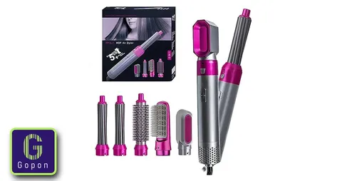فرشاة تصفيف الشعر بالهواء الساخن 5 في 1 بقوة 1000 وات، مع 4 ملحقات و3 درجات حرارة