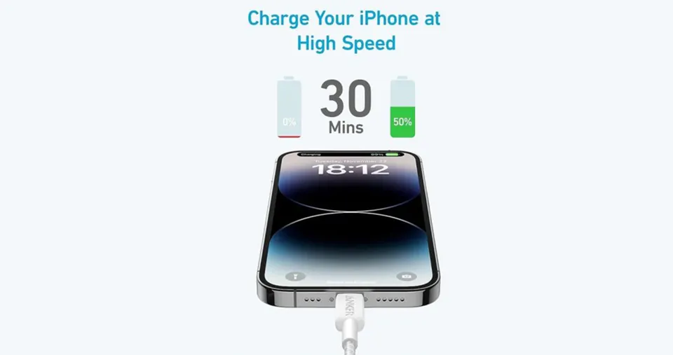 يبل شحن ونقل بيانات من Type-C إلى Lightning طول 1.8 متر 60 واط من أنكر