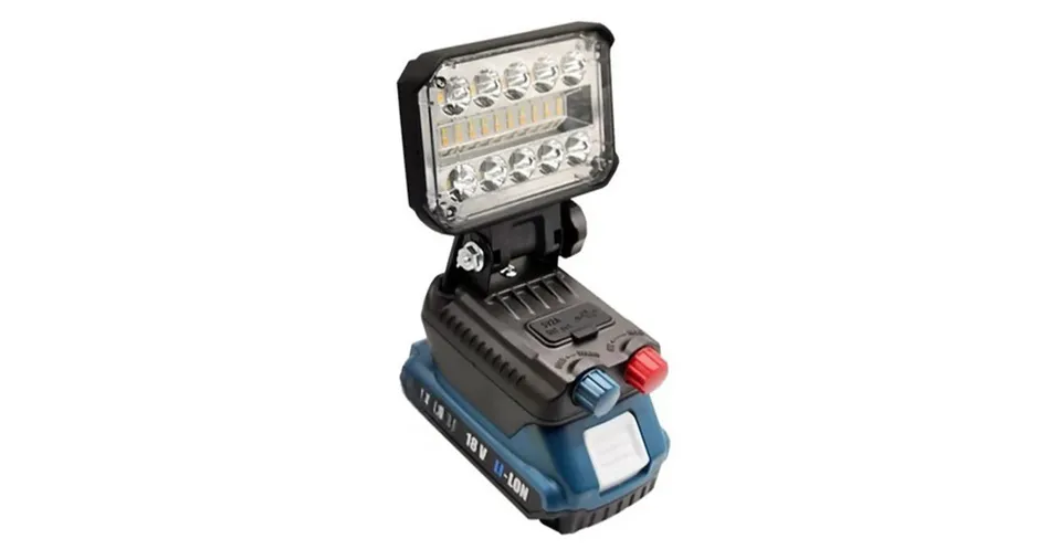 كشاف عمل LED لاسلكي 18 فولت، مزود بمنافذ شحن USB وType-C ورأس إضاءة قابل للتعديل بزاوية 360 درجة