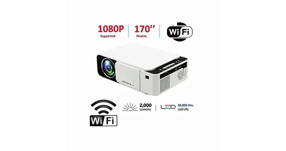 جهاز عرض ذكي Full HD بدقة 1080p وشاشة 170 بوصة مع عرض لاسلكي وتصحيح الانحراف