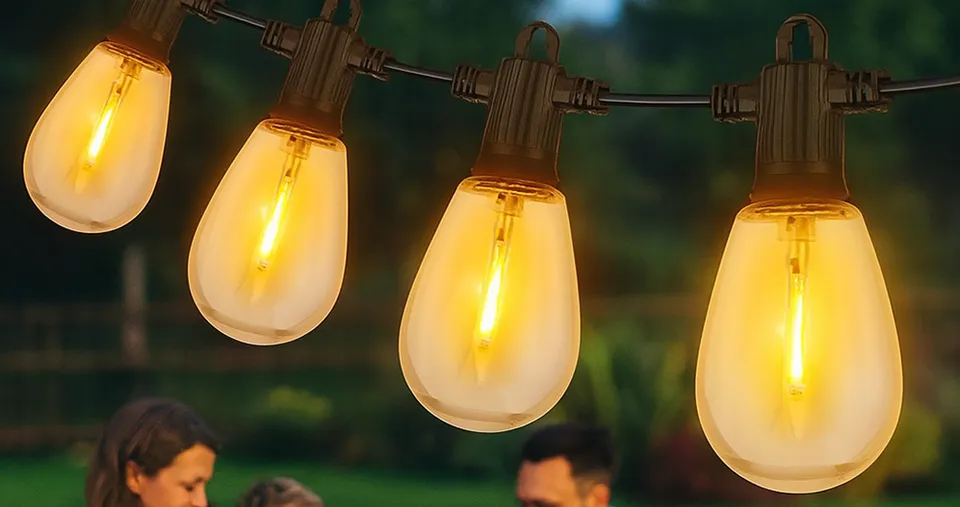 إضاءة خيطية تعمل بالطاقة الشمسية بطول 6.5 متر بتأثير اللهب معيار حماية IP44 مزوّدة بـ10 لمبات مقاومة للكسر لتزيين الحدائق والمساحات الخارجية
