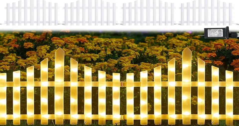 مصابيح سياج LED زخرفية مع تركيب سهل باستخدام مشابك وأوضاع متعددة - طقم مكون من 8 قطع - لون أبيض دافئ (الحجم الكلي 280 × 28.5 سم)