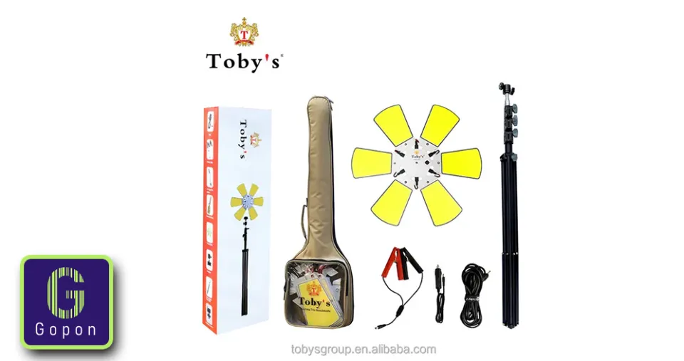 فانوس التخييم LED متعدد الوظائف من Toby مع حامل ثلاثي القوائم 85 واط قابل لإعادة الشحن وإضاءة عالية السطوع للتخييم، التنزه، والسفر
