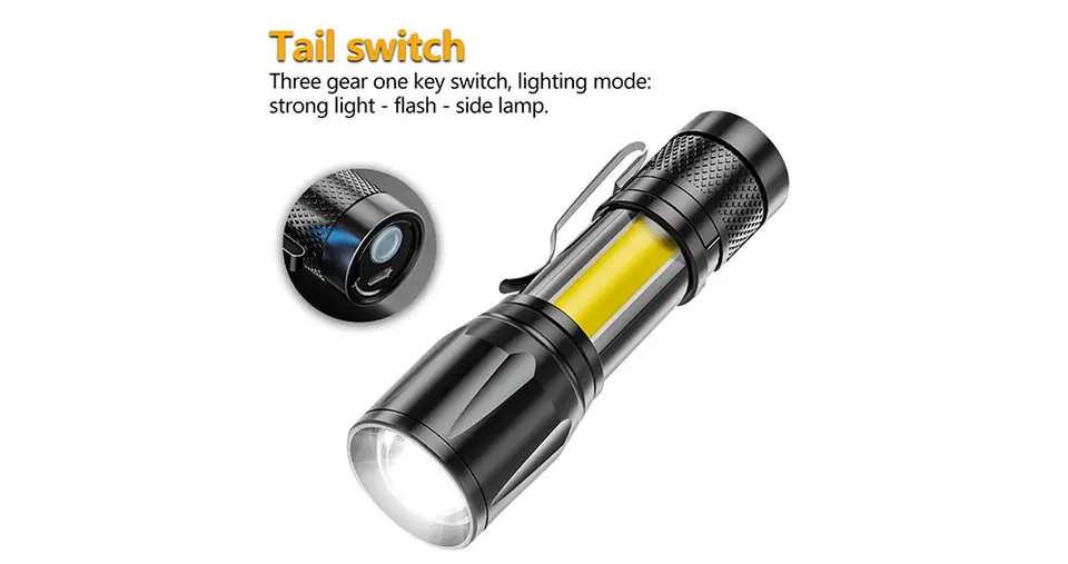 كشاف LED صغير فائق السطوع قابل لإعادة الشحن عبر USB مع تقريب تلسكوبي وهيكل من سبائك الألومنيوم مقاوم للماء