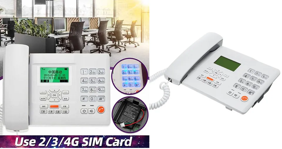 هاتف لاسلكي قابل لإعادة الشحن يدعم شريحة SIM والهاتف الأرضي مع شاشة LCD، رسائل SMS، معرف المتصل، وضع مكبر الصوت بدون استخدام اليدين، والاتصال السريع