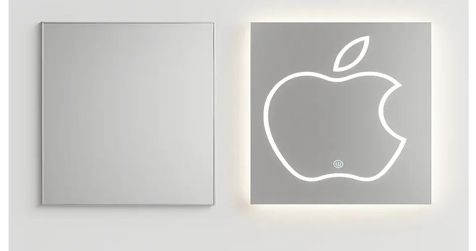 مرآة LED ديكورية بتصميم شعار أبل مع مفتاح لمس للاستخدام في المنزل والفنادق وصالونات التجميل - 60 × 80 سم