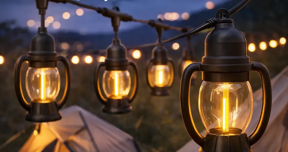 سلسلة إضاءة كهربائية بطول 5 متر بتصميم الفوانيس 10 لمبات عتيقة قابس أوروبي إضاءة LED دافئة للديكور الخارجي والحدائق والحفلات