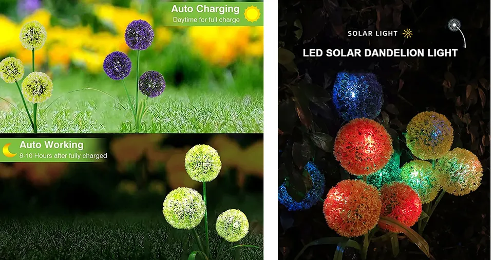 مصابيح زهور الهندباء الشمسية متعددة الألوان LED بتصميم وتد ديكوري لإضاءة الحدائق والمساحات الخارجية