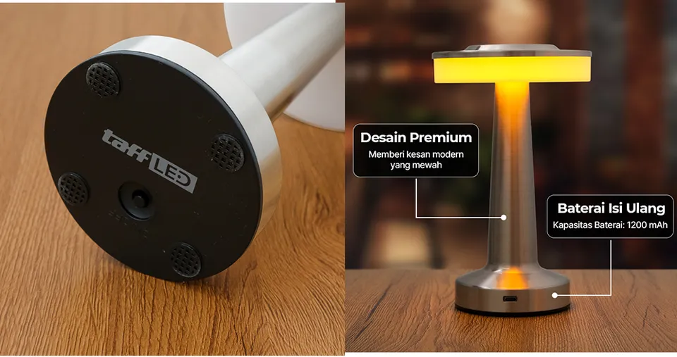 مصباح طاولة عمل باللمس، قابل لإعادة الشحن عبر منفذ USB ثلاثي الألوان بقـوة 1 واط - فضي من تافليد